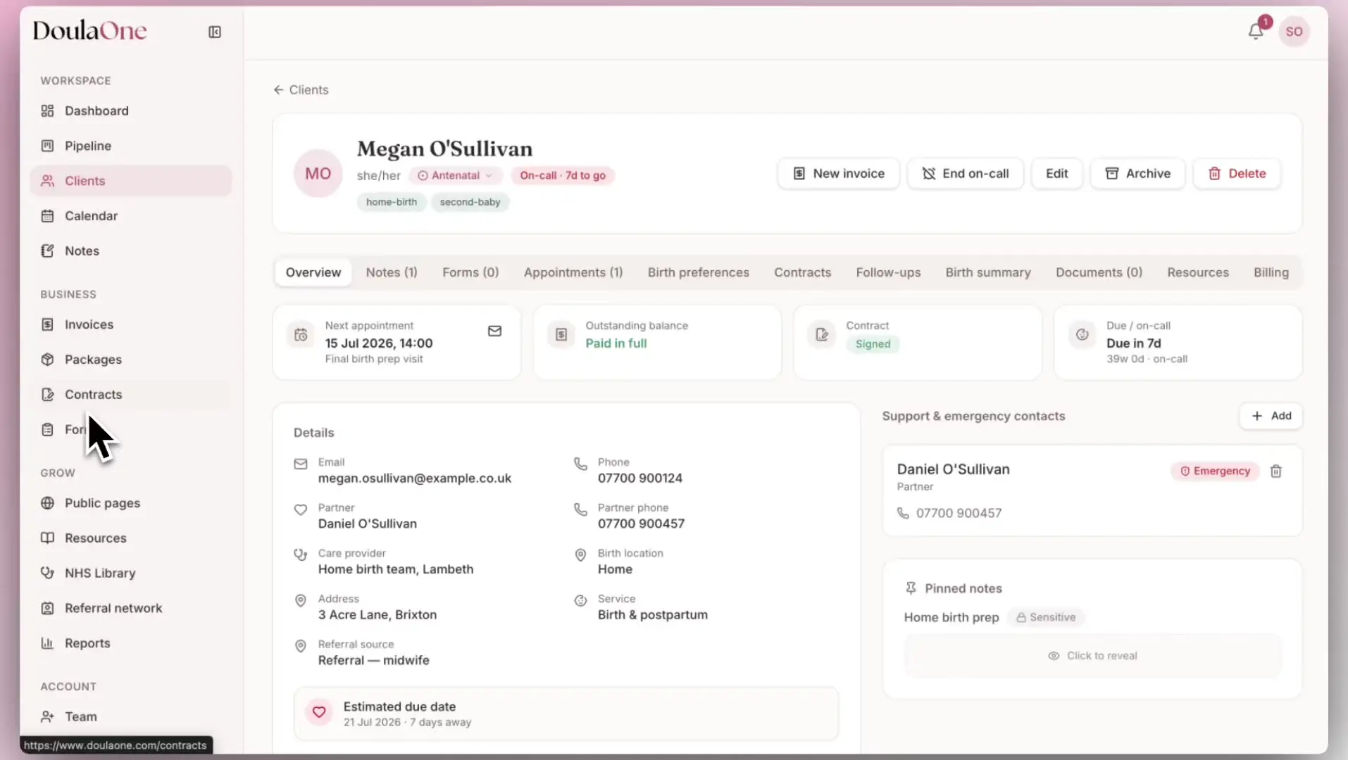 DoulaOne invoices and payment tracking
