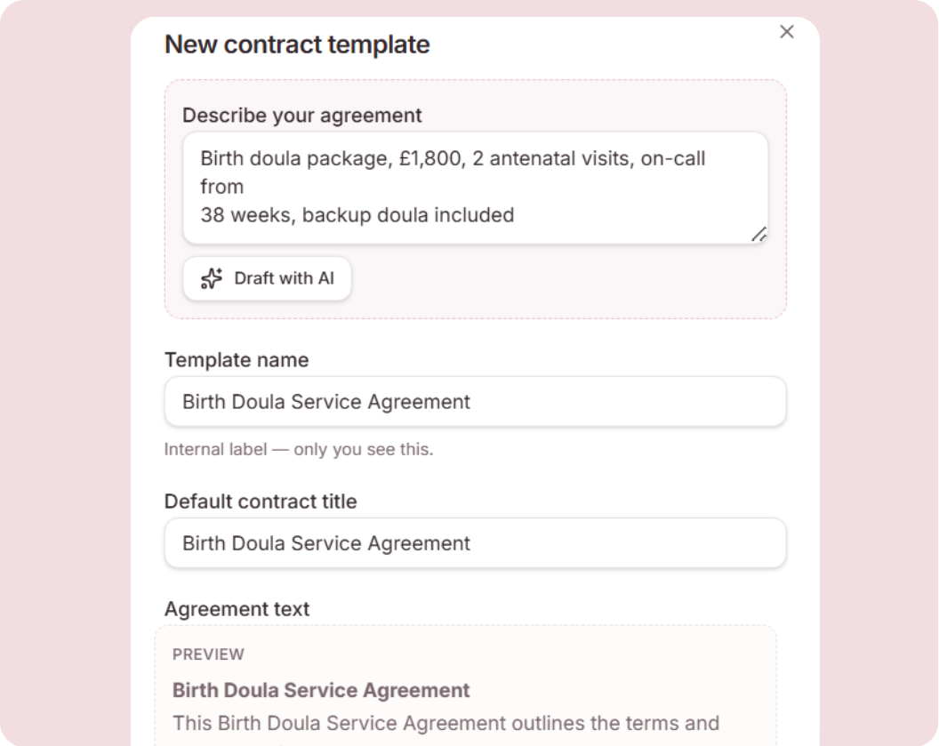DoulaOne AI contract drafting assist