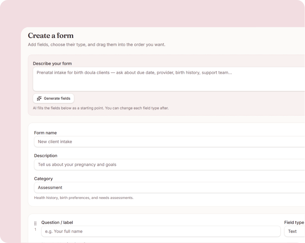 DoulaOne AI custom form builder